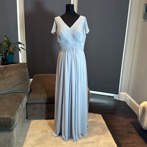 Women’s Blue/Gray Full Length Chiffon Formal Dress FlutterSleeves Size 16 - Picture 1 of 11